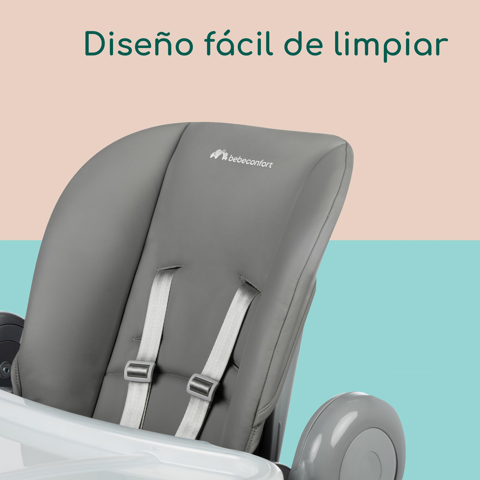 Bebeconfort Olea, Trona bebé, 0-3 años, 0-15 kg, totalmente ajustable, 9 alturas, 3 posiciones de reclinación, fácil limpieza, 4 ruedas giratorias, plegado compacto, Tinted Grey
