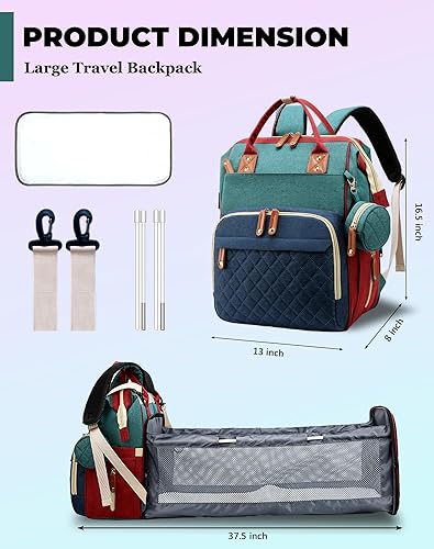 Miniatura 4 de Bolsa de pañales con cambiador, mochila de pañales 3 en 1 para bebé Verde-azul-rojo,Azul,Negro oscuro,Verde,Gris,Rosado Melocotón,Rosado/Gris