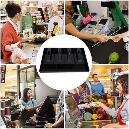 Miniatura 3 de Caja de efectivo, caja registradora con estante para monedas y bandeja de billetes, 4 billetes, 3 monedas, caja de almacenamiento de dinero (negro)
