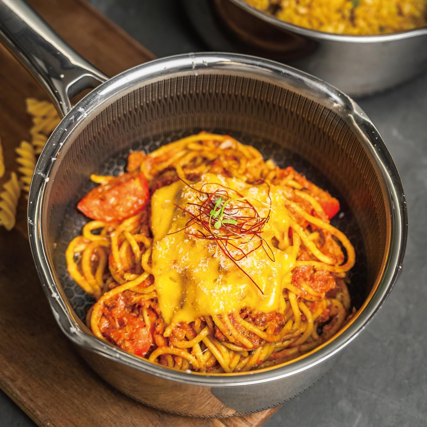 Hybrid Nonstick 3 QT Saucepan with Lid, Stainless Steel Honeycomb Pot with Two Pour Spouts,Compatible with All Cooktops,Dishwasher and Oven Safe