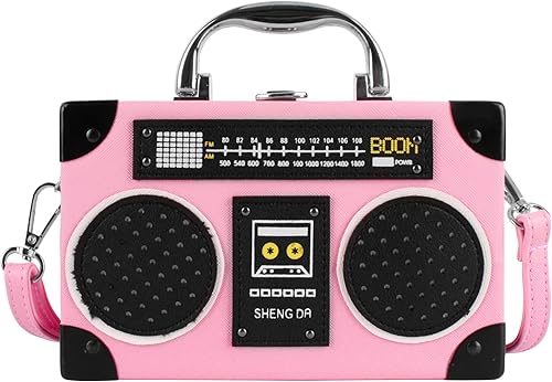 Vintage Radio Recorder Embrague Bolso Cuero Top Metal Mango Crossbody Caja Pequeña Bolsa de Hombro