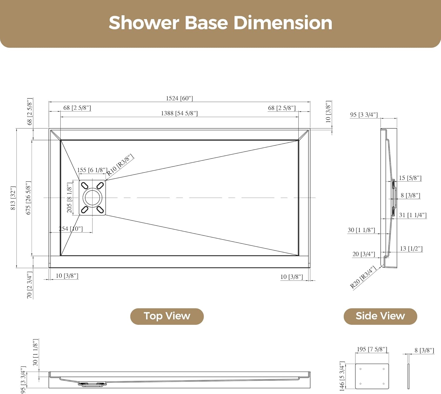 60x32 Inch White Acrylic Shower Base, Left Drain, Non-Slip Textured Surface, Single-Threshold Design for 3-Wall Alcove Installation, Fiberglass Reinforced, Easy Cleaning & Anti-Yellowing
