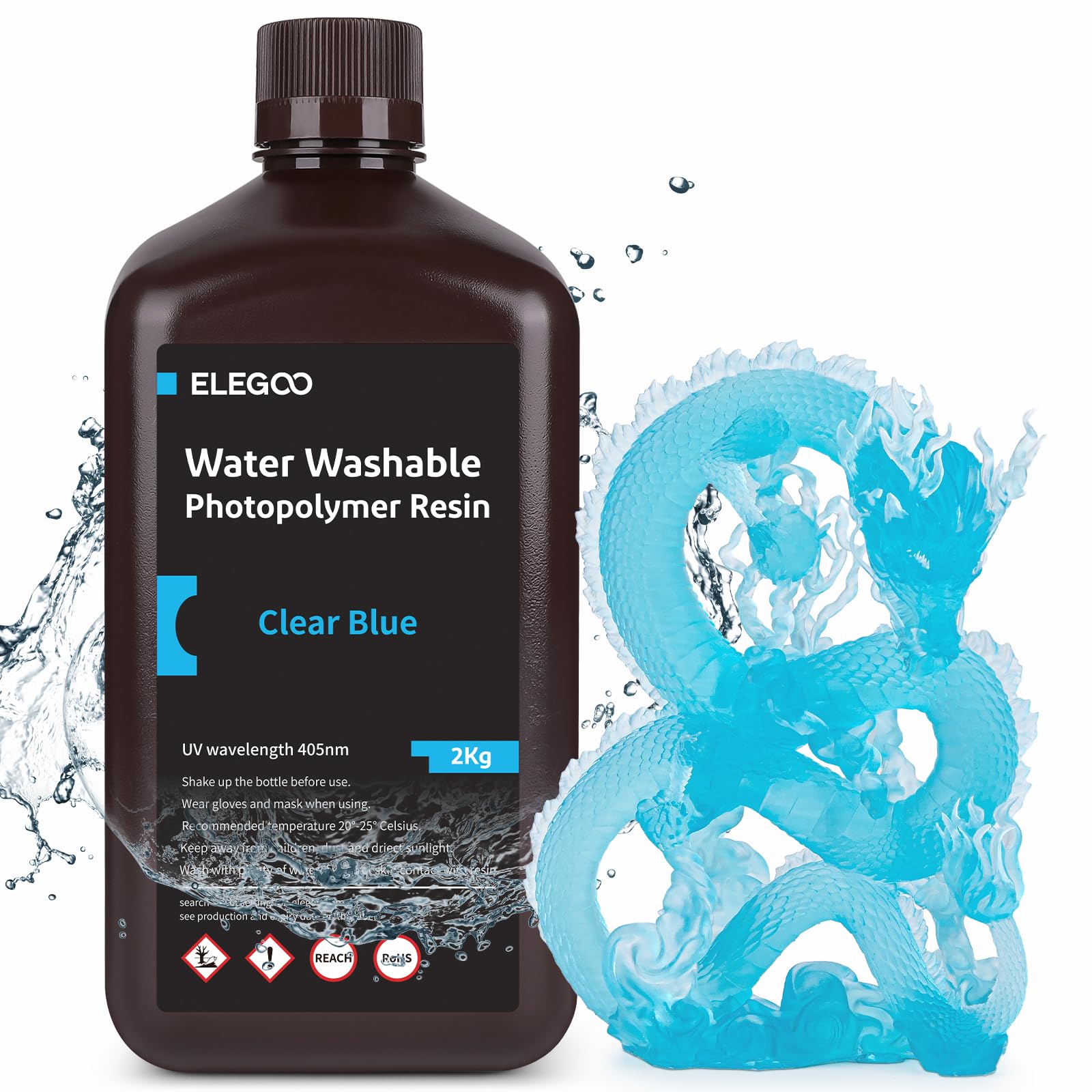 ELEGOO Stampante 3D Lavabile in Acqua Resina UV 405 nm Resina Standard Fotopolimerizzante Rapido per Stampante 3D LCD/DLP/SLA Blu Chiaro 2000G