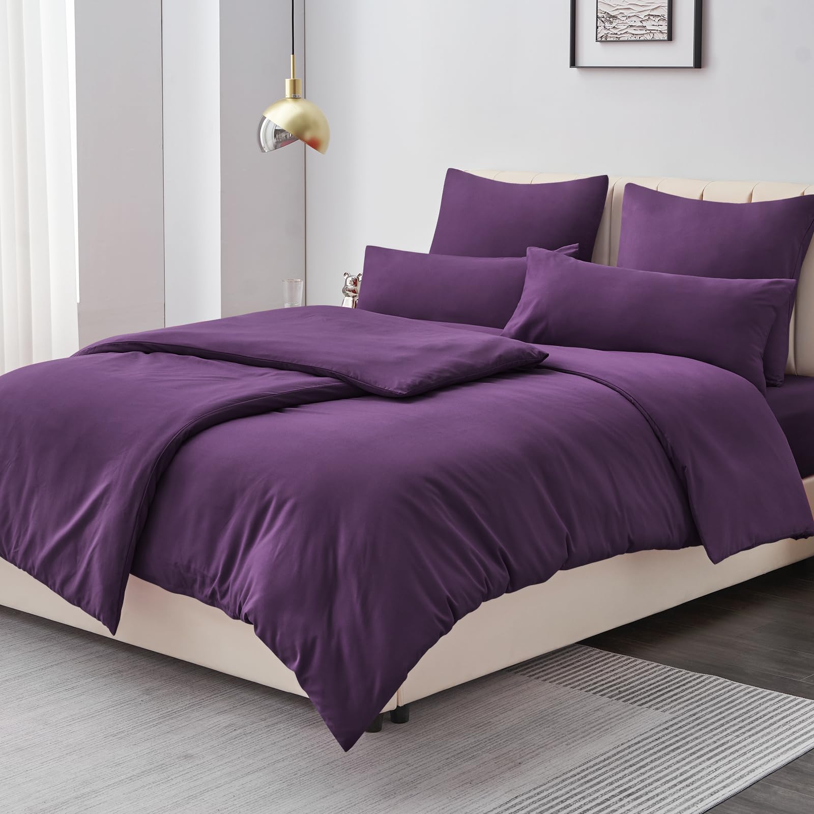 Aisbo Beddengoedset, 4-delig, omkeerbaar, met ritssluiting, zachte microvezel, 2 tweekleurige dekbedovertrekken 135 x 200 cm en 2 kussenslopen, roze en lichtgrijs