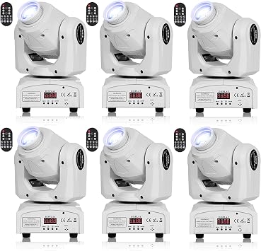 U`King 60W Moving Head Lights, White Moving LED DJ Lights RGBW Stage Light with Remote 8 GOBO 8 Colors Spotlight by DMX 512 Controlled 9/11 Channel for Church KTV Club Concert Party Wedding6PCS