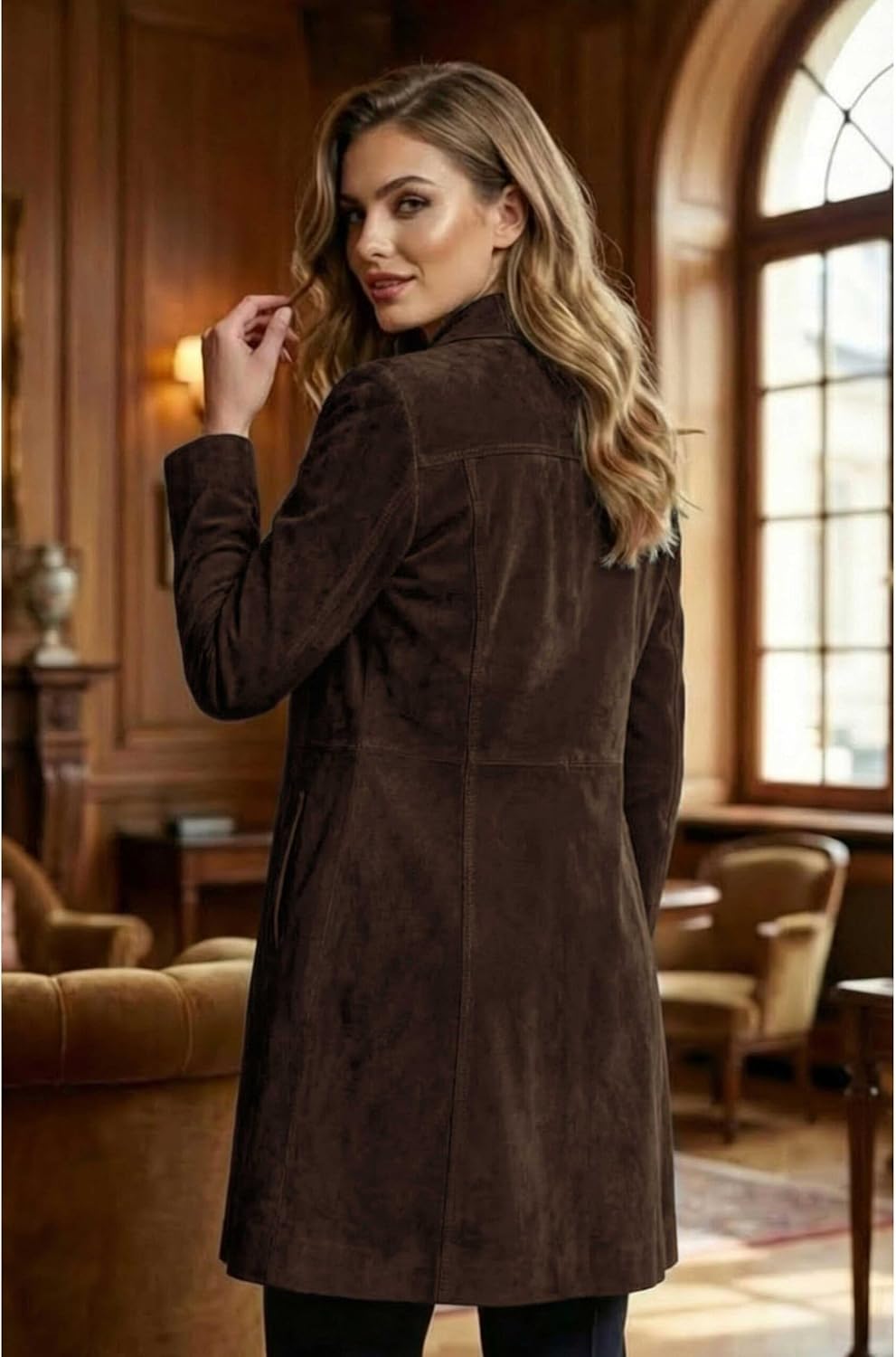 J'Jackin Women's Suede Leather Coat - 3/4-Length Style Faux Suede Leather Long Jackets For Women