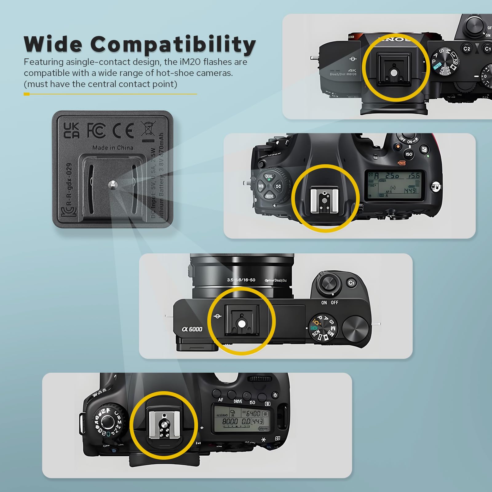 Godox iM20 Mini Flash, 3g Speedlite avec 5 Niveaux de Puissance, 400+ Fois Flashs avec Tepy-C Charge pour Appareil Photo Sony, Canon, Nikon, Fujifilm, Olympus, Panasonic
