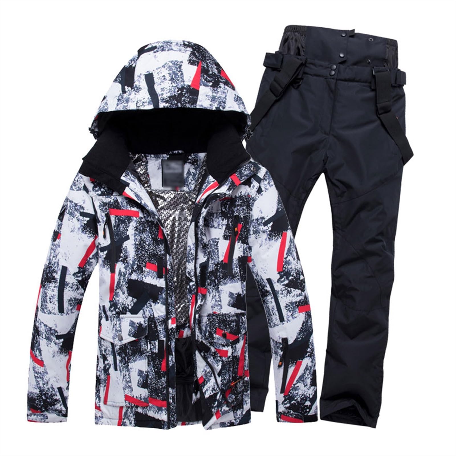 Completi Da Neve Da Uomo, Set Di Tute Da Sci Da Uomo Con Stampa Di Motivi A Strisce Alla Moda Con Cappuccio Resistenti All'usura Calde, Tuta Da Sci Impermeabile Antivento Ampia Moda