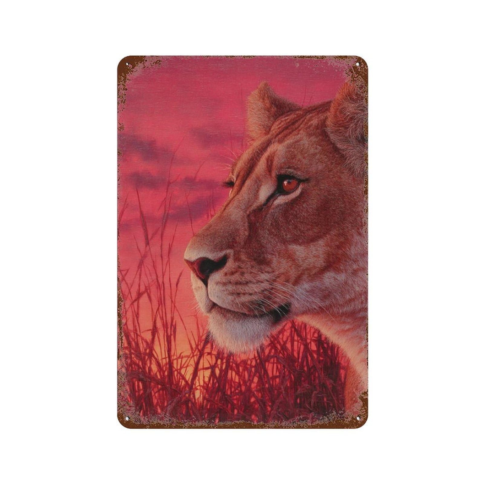 Lioness Sunset Majesty Decorative Tin Sign 11.8"x7.9", Farmhouse Wall Decor for Garage, Bar And Workshop Decor