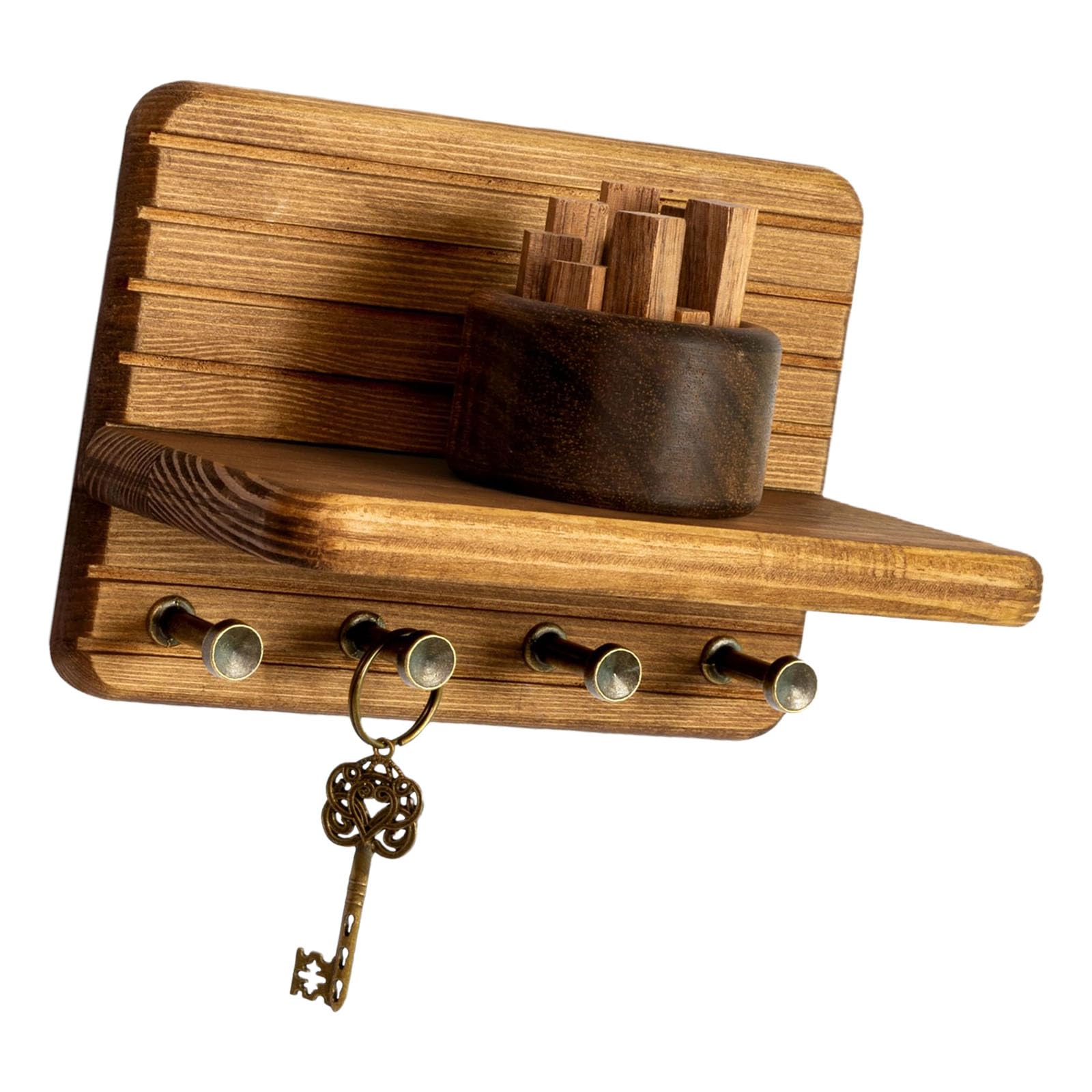 Alloneslife Natural Wood Wall Rack For Family Safe Home Storage Of Keys And Small Items Entryway Rack