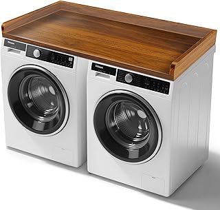 GCCSJ Washer Dryer Countertop, 54" Width x 27.5" Depth Wood Shelf Topper with Edge & Non-Slip Pads for Laundry Room Organization Storage & Clothes Folding, Walnut