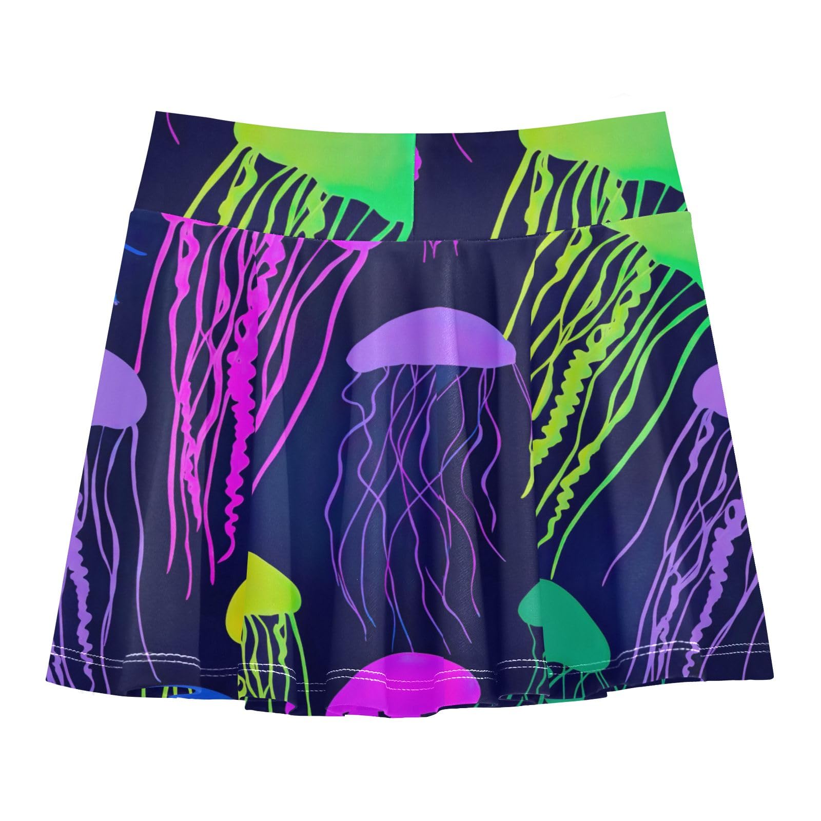 CHIFIGNO Vibrant Jellyfish Blue Pink Purple Girls' Tennis Skirt Pleated Dance Athletic Skort Kids Active Skorts with Shorts Size 5-6