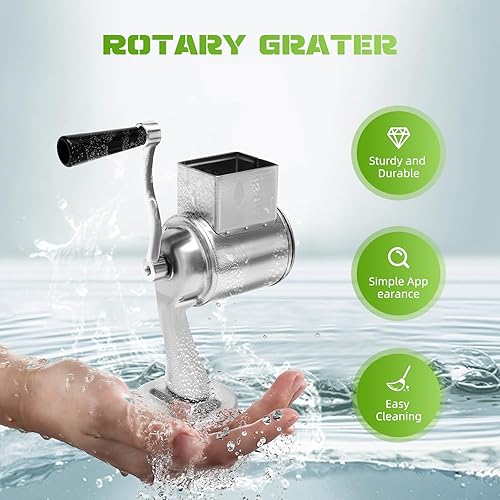 Miniatura 5 de Rallador giratorio 5 en 1 con base de ventosa, rallador manual giratorio de verduras con base de ventosa, 5 cuchillas afiladas de acero inoxidable