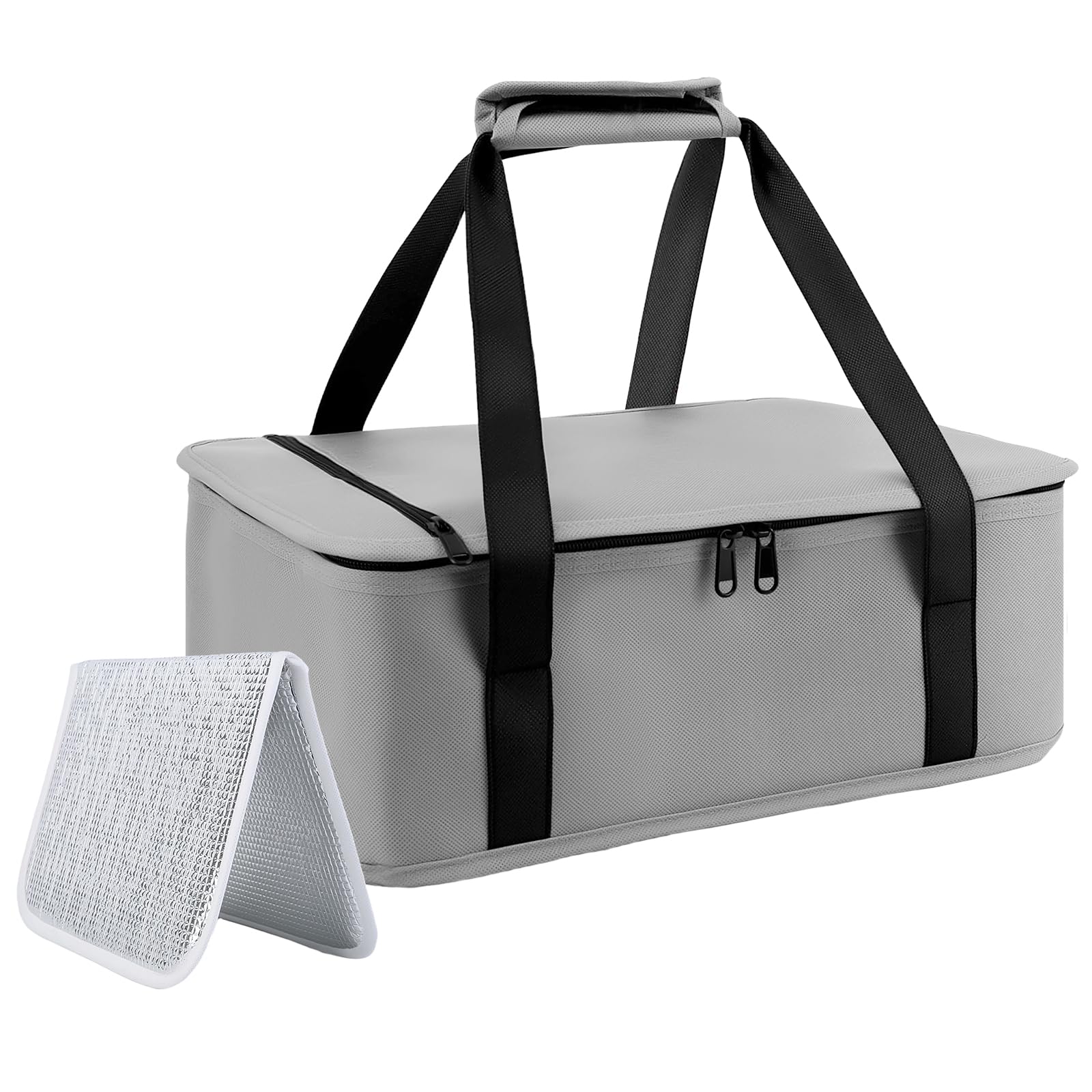 Insulated Casserole Carrier Bag for Hot or Cold Food, Portable Snackle Bags Keep Contanier Thermal and Cooling，Carrying 11x15 Baking Pan，Travel Picnic Cake Dessert Warmer/Cooler Carriers Boxes，Grey