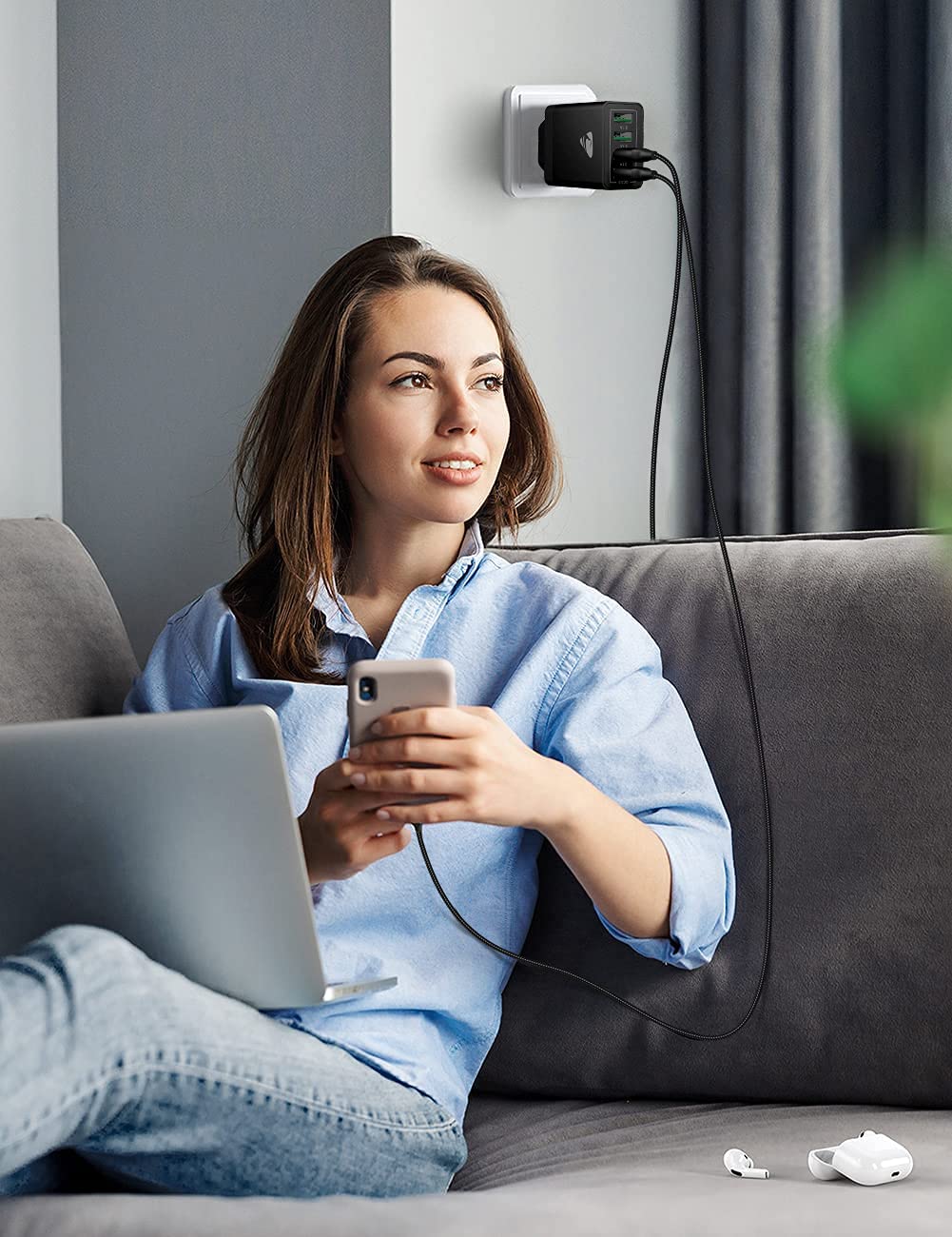 Caricatore USB, 4 Porte CaricatoreUSB da Muro 40W QC 3.0 Carica Rapida Caricabatterie USB Multiplo Alimentatore PresaUSB per Samsung Galaxy S21 S20 A71 A51,iPhone 15 14 13 12 11 X, Xiaomi, Huawei