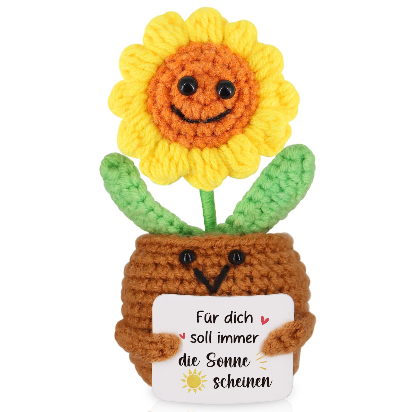 WenmthG Pocket Hug Positive Sonnenblume Glücksbringer MutmacherGeschenk Gute Besserung Geschenk Gehäkelte Sonnenblume zum Weihnachten Geburtstag Ruhestand Abschied Kollegen Freund Familie