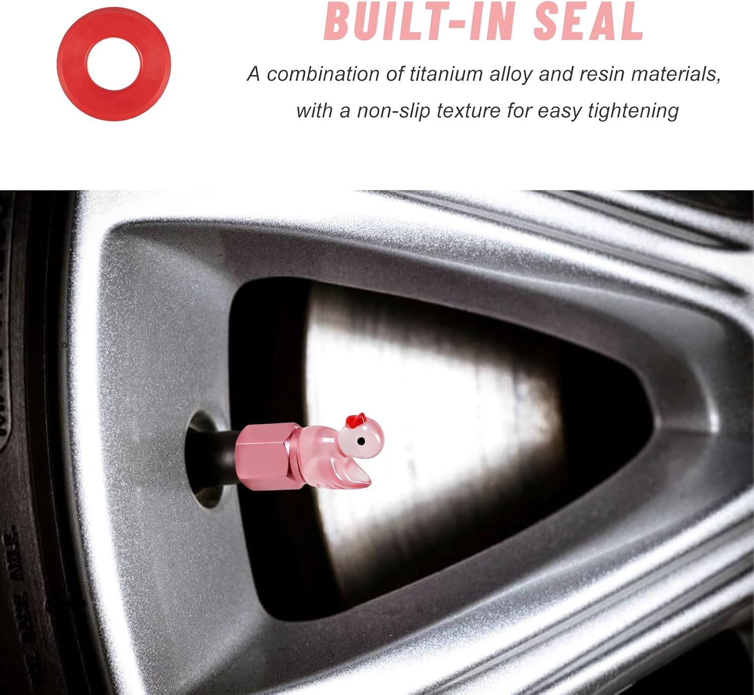 4PCS Cute Duck Tire Valve Caps, Glow-in-The-Dark Duck Valve Stem Cover Wheel Decor, Interesting & Practical Duckling Tire Air Cap Leak-Proof Covers for Car Motorcycle Truck (Pink) image 3