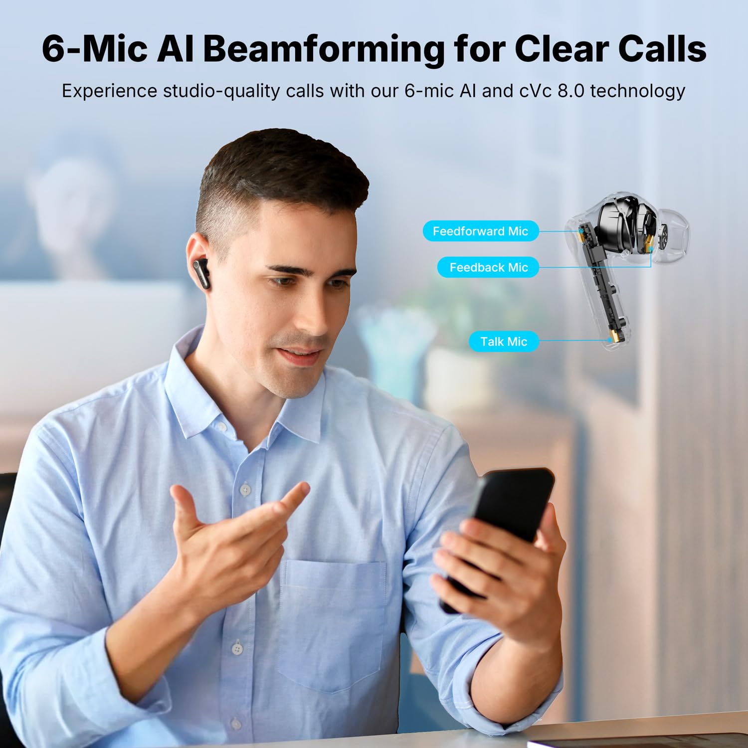 EarFun Air Pro 4+ słuchawki Bluetooth z redukcją szumów, hybrydowy system sterowników, Hi-Res Audio, aptX Lossless, LDAC, 6 Mik. AI połączeń, akumulator 54 godziny, multipoint, rozpoznawanie noszenia