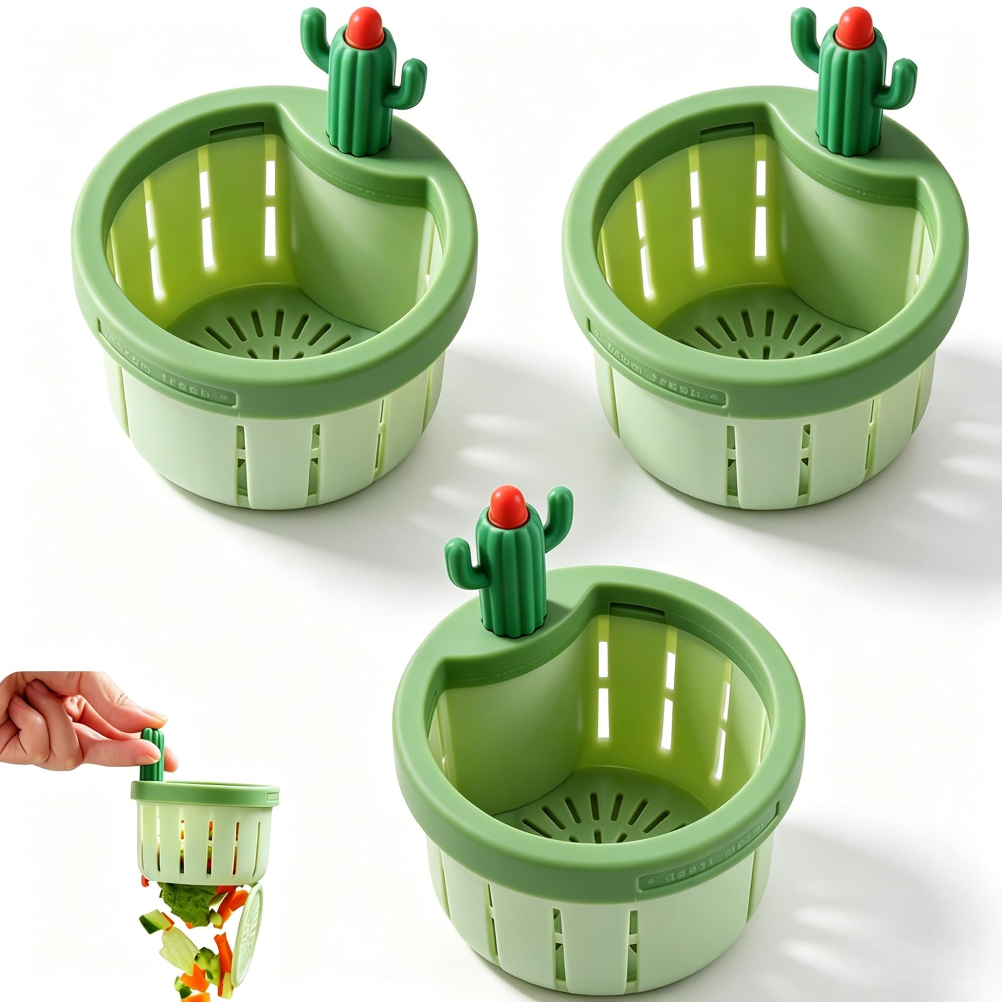 Cactus Sink Strainer, Cactus Kitchen Sink Drain Strainer, Press Automatic Dumping Basket, Handy Kitchen Accessory (2Pcs*Green)