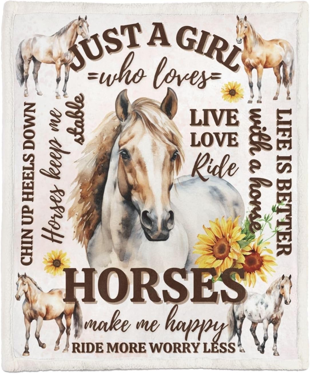 InnoBeta Horse Gifts for Girls, 50'' x 60'' Unique Design Fluzzy Blanket for Birthday/Christmas, Just a Girl Who Loves Horses, Sunflowers