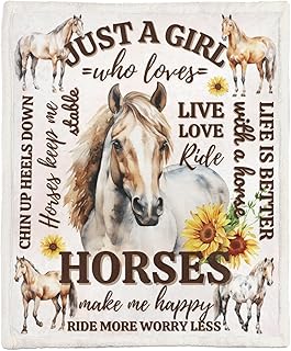 InnoBeta Horse Gifts for Gils, Horse Blankets for Birthday/Christmas, 50' x 60' Unique Horse Design Fluzzy Blanket for Winter, Just a Girl Who Loves Horses, Sunflowers