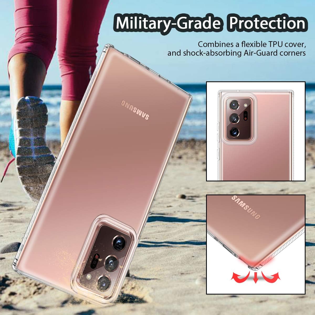 Lamcase Compatible with Galaxy Note 20 Ultra Case Bling Sparkly Glitter Shiny Slim Fit Drop Protection Rugged Shockproof Case Cover for Samsung Galaxy Note 20 Ultra 5G 6.9 inch 2020, Transparent