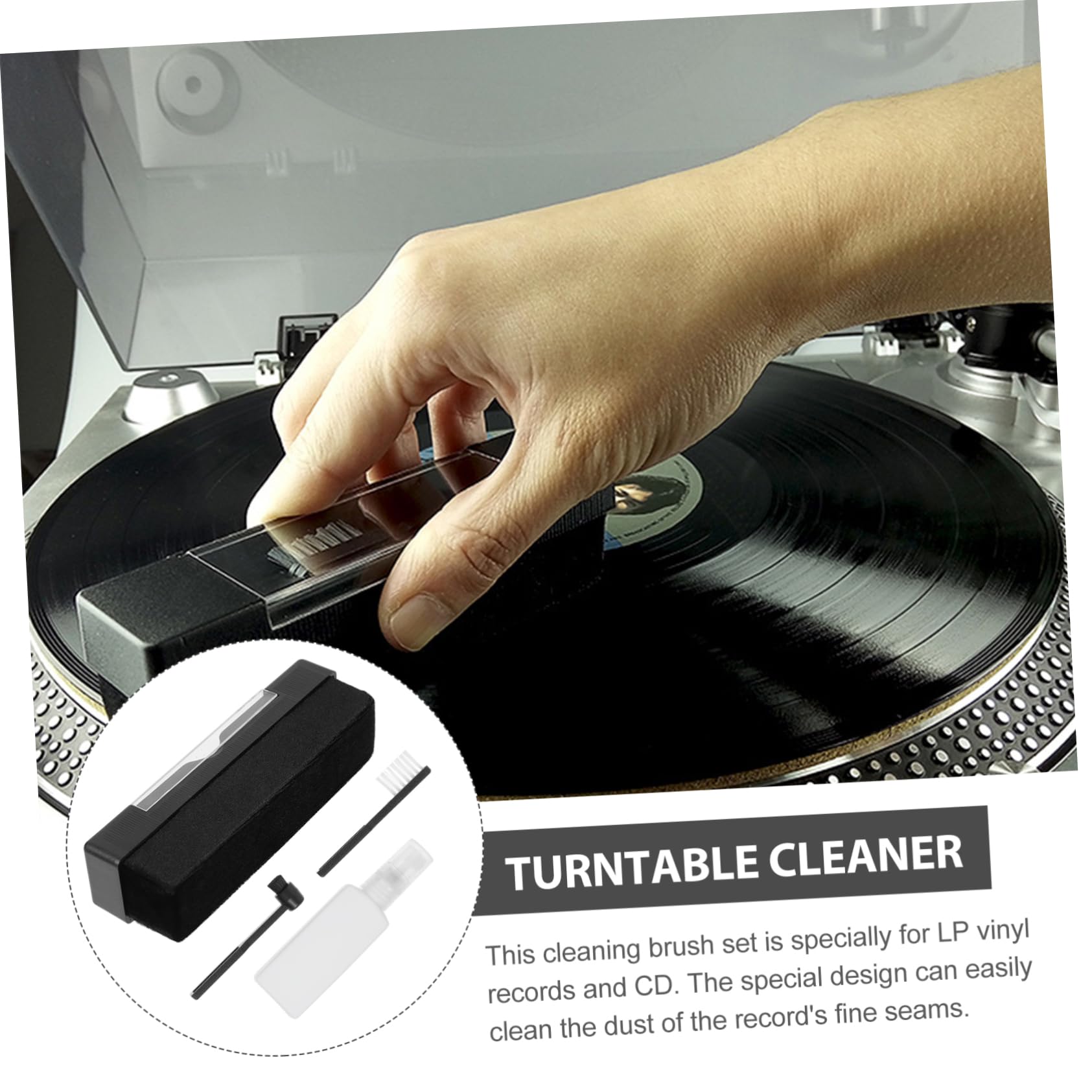 Brosse de Nettoyage pour Disques Vinyles et CD Protège Les Disques et Ensemble 1 Set Liquide et Éponge Prolonge la Durée de Vie du Stylet