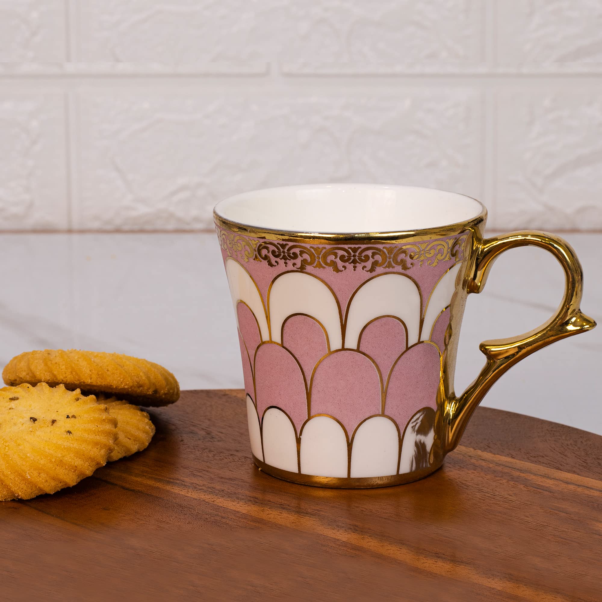 Femora Water Drop Scale Pattern Golden Tea Mugs, Ceramic Tea Cups, Coffee Mugs (160 ml, Pink) - 6 Pcs Set (NOT Microwave Safe) 1