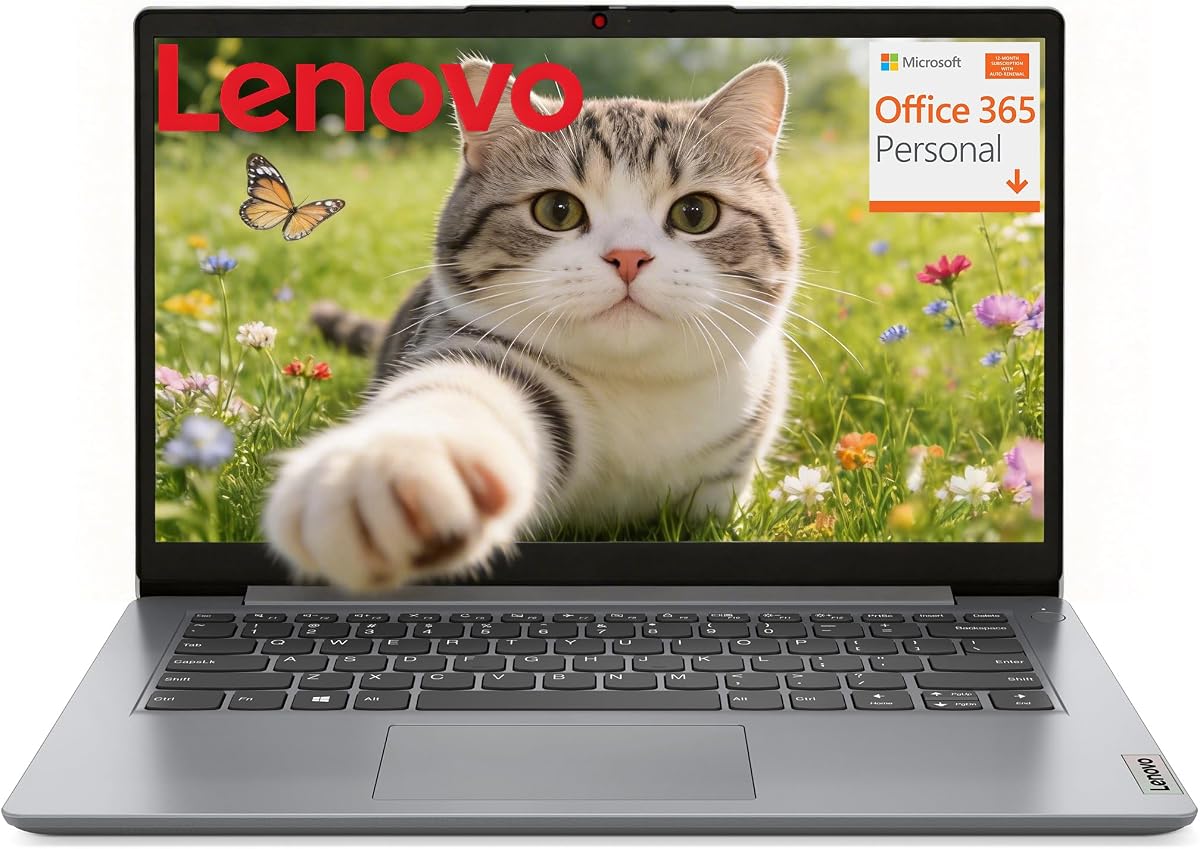 Laptop ultraportátil Lenovo con Copilot AI para estudiantes y empresas, eMMC de 128 GB, disco duro externo de 500 GB, Office 365 por 1 año, batería de larga duración, 3.3 lbs de peso ligero, Windows 11, gris