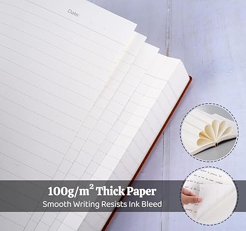 Miniatura 4 de Cuaderno rayado para escribir, diarios gruesos con rayas universitarias numeradas B5 para mujeres y hombres, diarios de cuero vegano para el