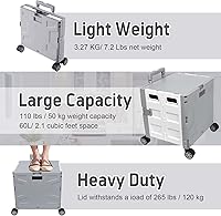 Vista 201 de FELICON SELORSS - Carrito plegable portátil con ruedas para subir escaleras y ruedas giratorias de 360°, mango telescópico, caja de plástico