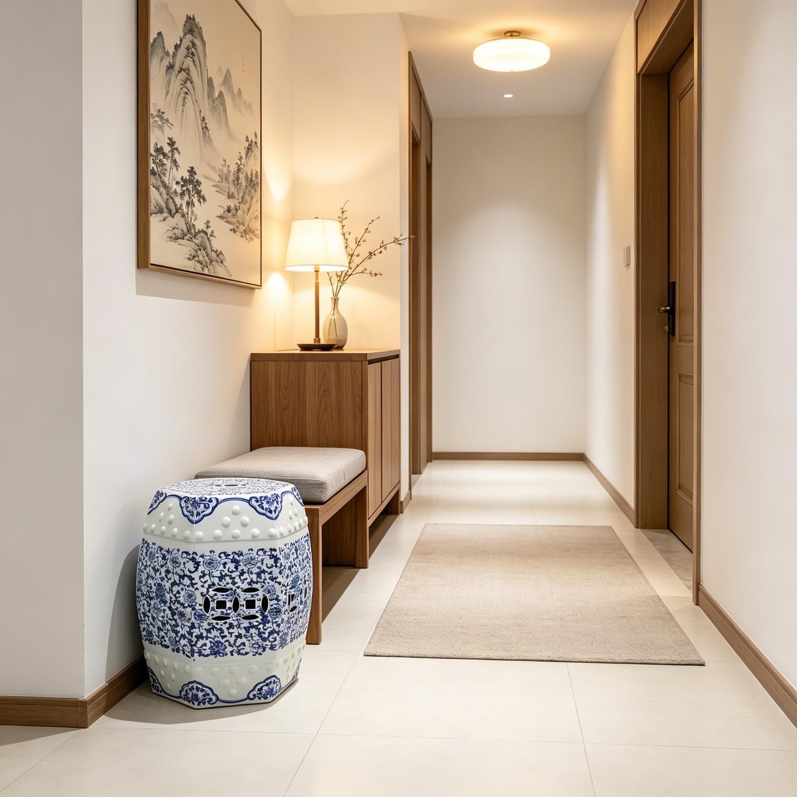 Ceramiczny Stołek Ogrodowy-dekoracyjny Stołek Chinoiserie Na Stolik Na Zewnątrz-do Wewnętrznego Ogrodu I Patio-akcent Wystroju Domu-17,3 "H