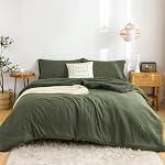 COTTEBED Conforteur de lit Sherpa ultra-soft chaud mais léger Set lit double taille Reine, peluche en peluche Polycotton Down Alternative Couverture Comforter & PillowSham Vert d'olive foncé Plein/Queen