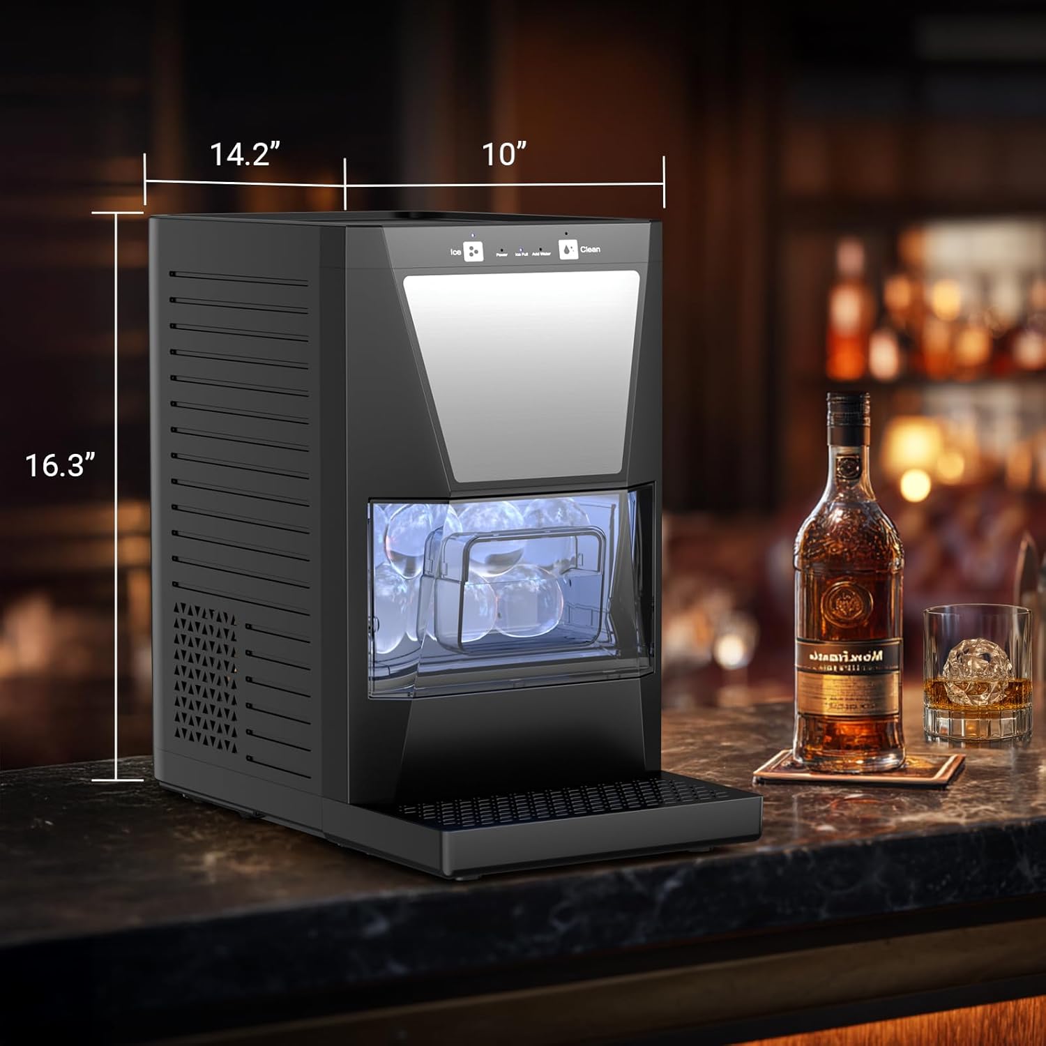 2" Clear Ice Ball Maker Machine 2 pcs in 40 Mins 80 pcs/Day Sphere Ice Maker with IcyGem Technology Self-Cleaning for Whiskey, Bourbon & Cocktails (2pcs)