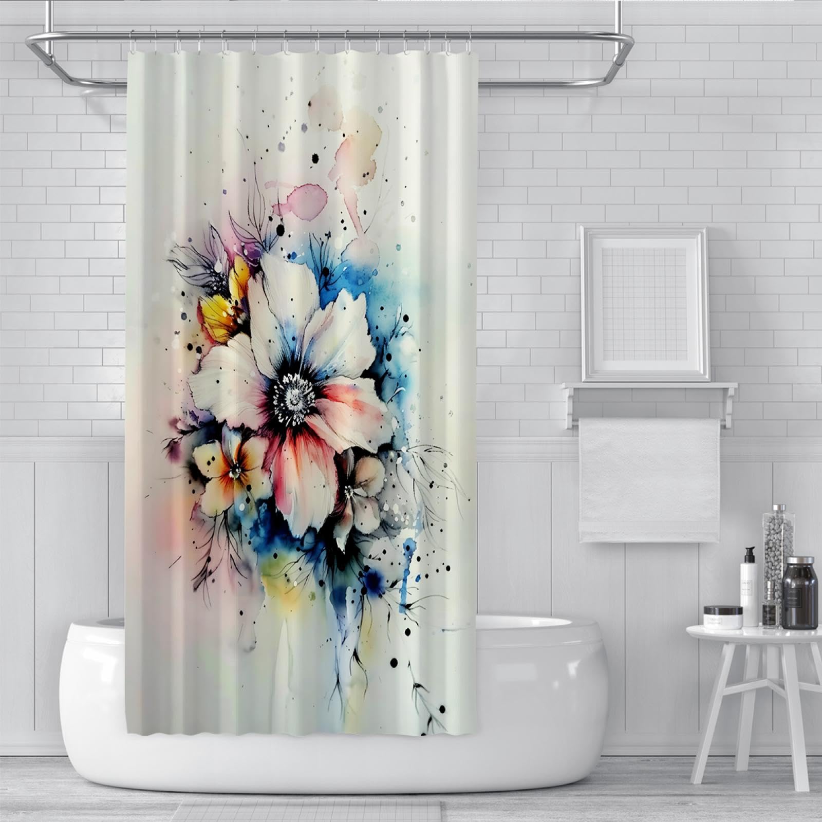 Cortina de ducha moderna Hermosa cortina de ducha floral para el minimalismo del baño Cortinas de ducha de tela impermeables de secado rápido con ganchos 180Bx240Lcm