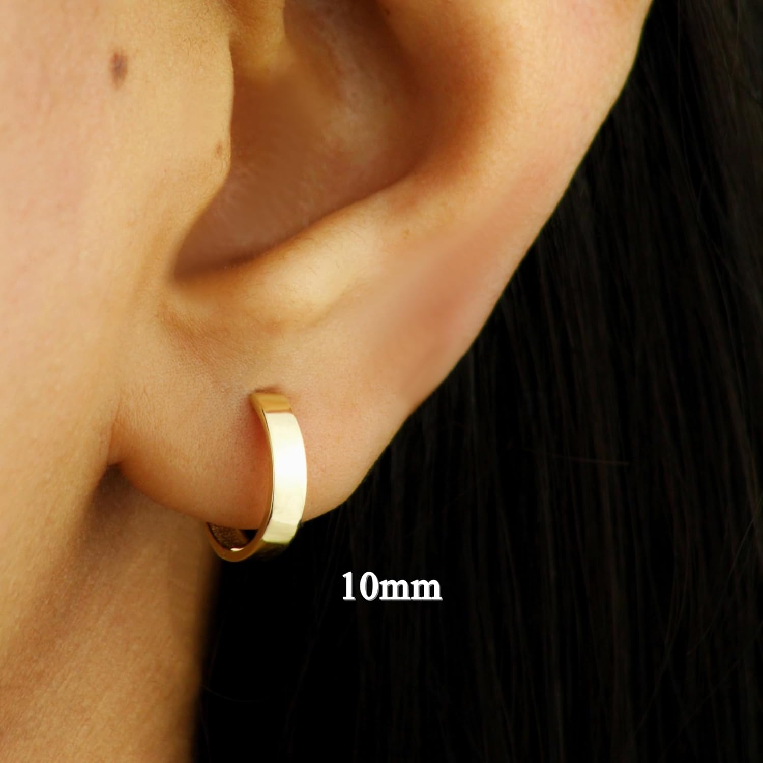 10K Solid Gold Huggie Hoop Earrings, Minimalist Real Gold Hoop Earrings, Simple Everyday Huggie Hoops - Serena Sparkles - Image 4