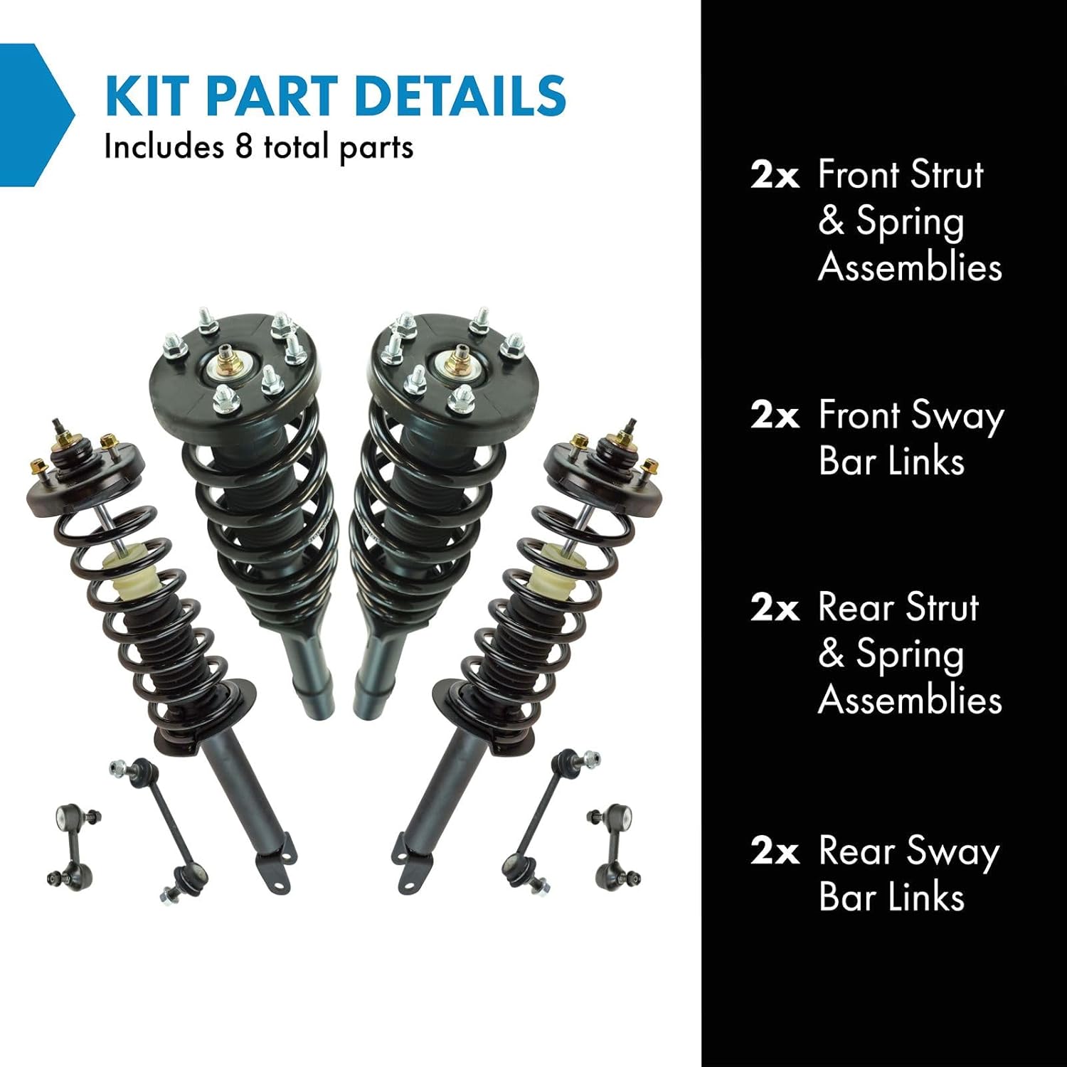 TRQ Front and Rear Suspension Kit Complete Strut & Coil Spring Assembly Sway Bar Stabilizer Link Compatible with 2008-2012 Honda Accord