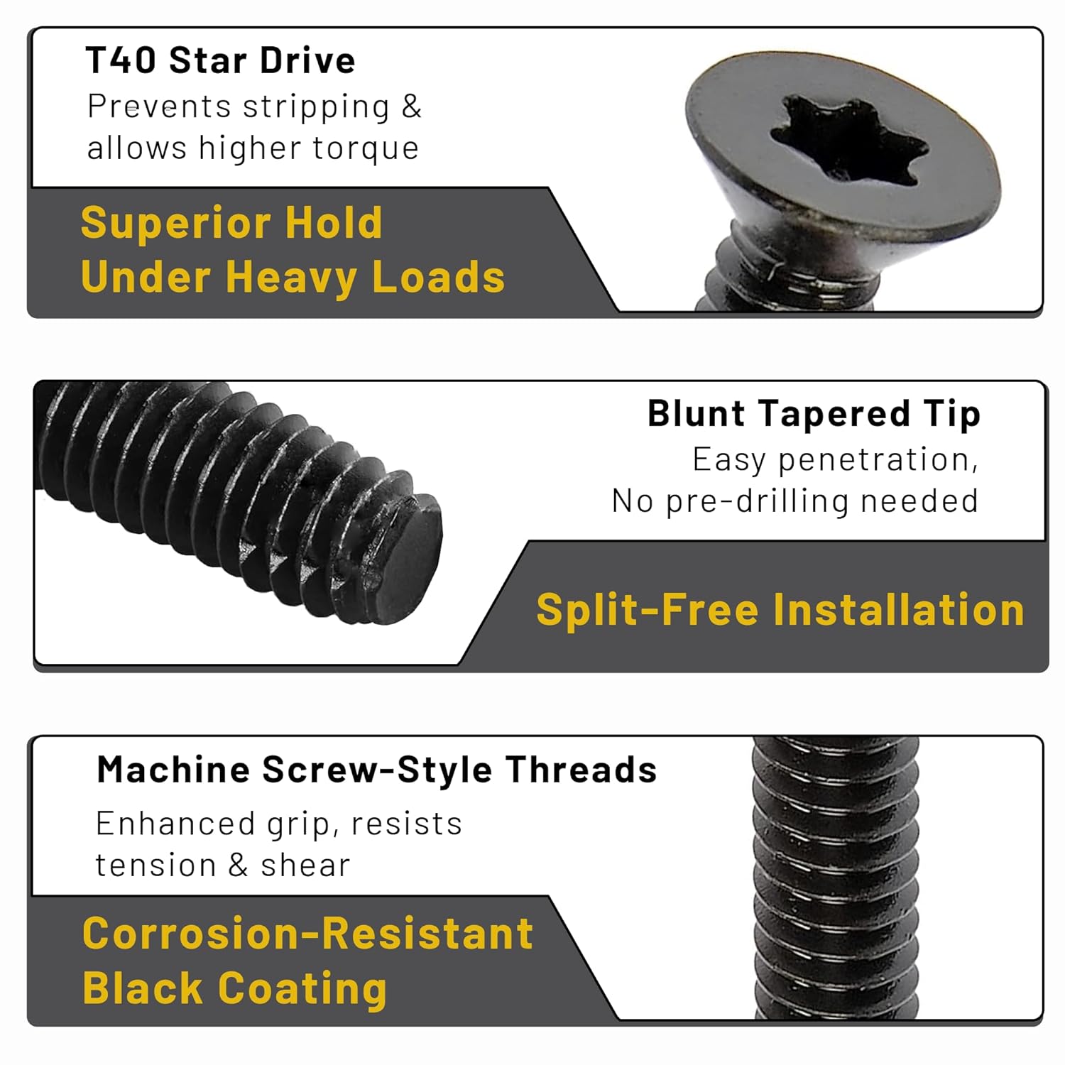 BCP Fasteners 5/16-18 x 2-1/2" Trailer Deck Screws 300 Qty- Black Trailer Screws for Trailer Flooring & Floorboards, Flat Head, T40 Star Drive, Type F, Compatible with Hardwoods & Softwoods - BCP1230