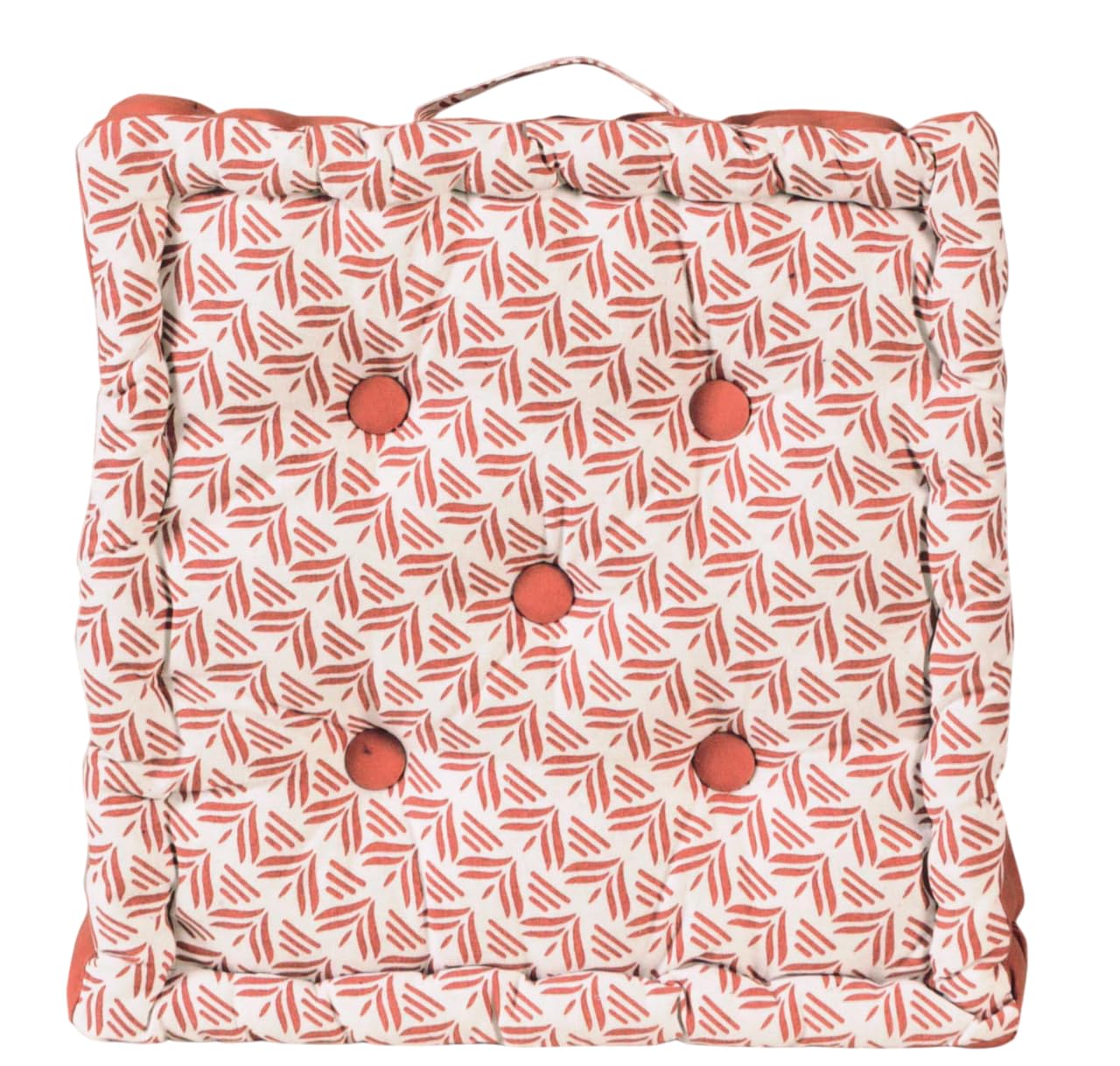 ATOUT CIEL Set di 4 cuscini da pavimento 40 x 40 cm con manico a contrasto, in terracotta stampato/tinta unita