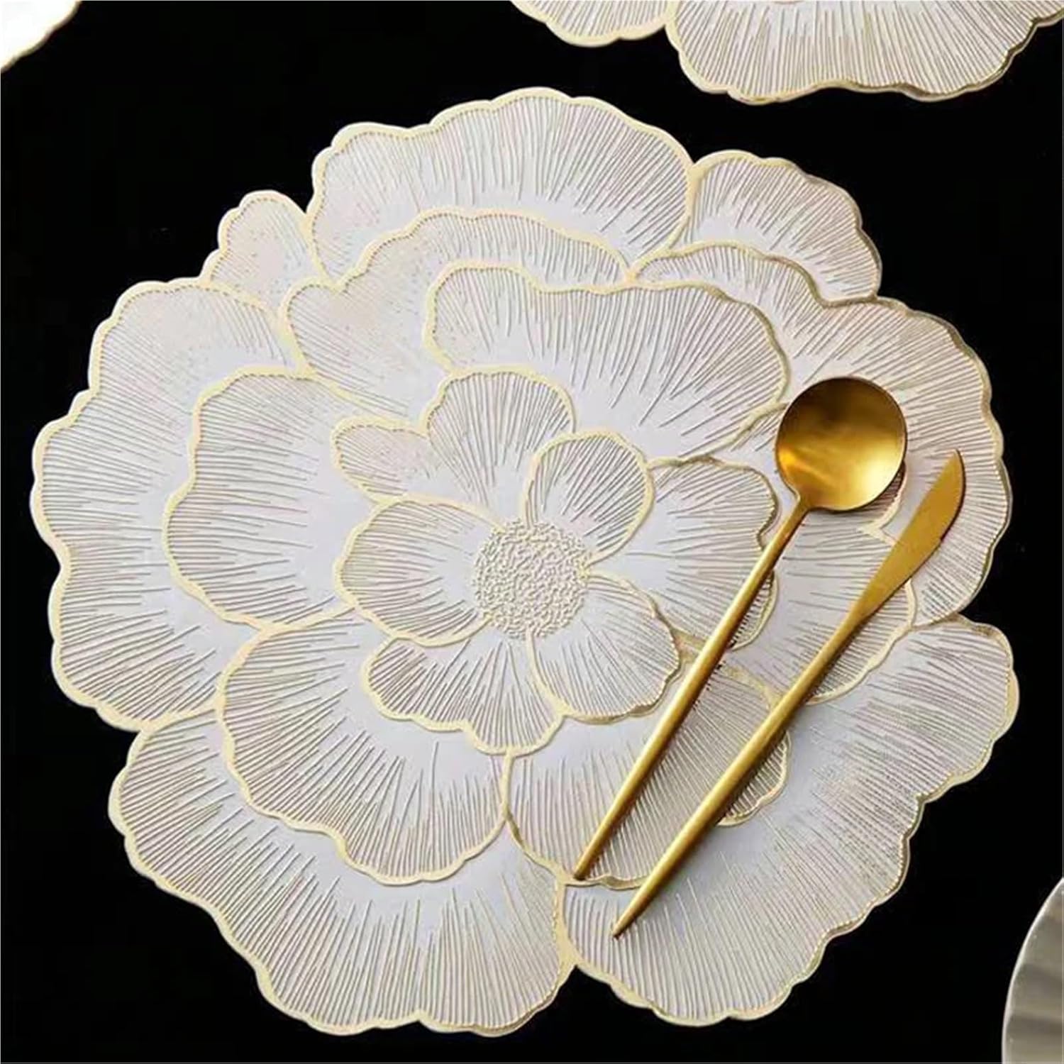 PVC Flower Placemat Dining Decorative Heat Table Pad Coasters Home Party Wedding(Green)