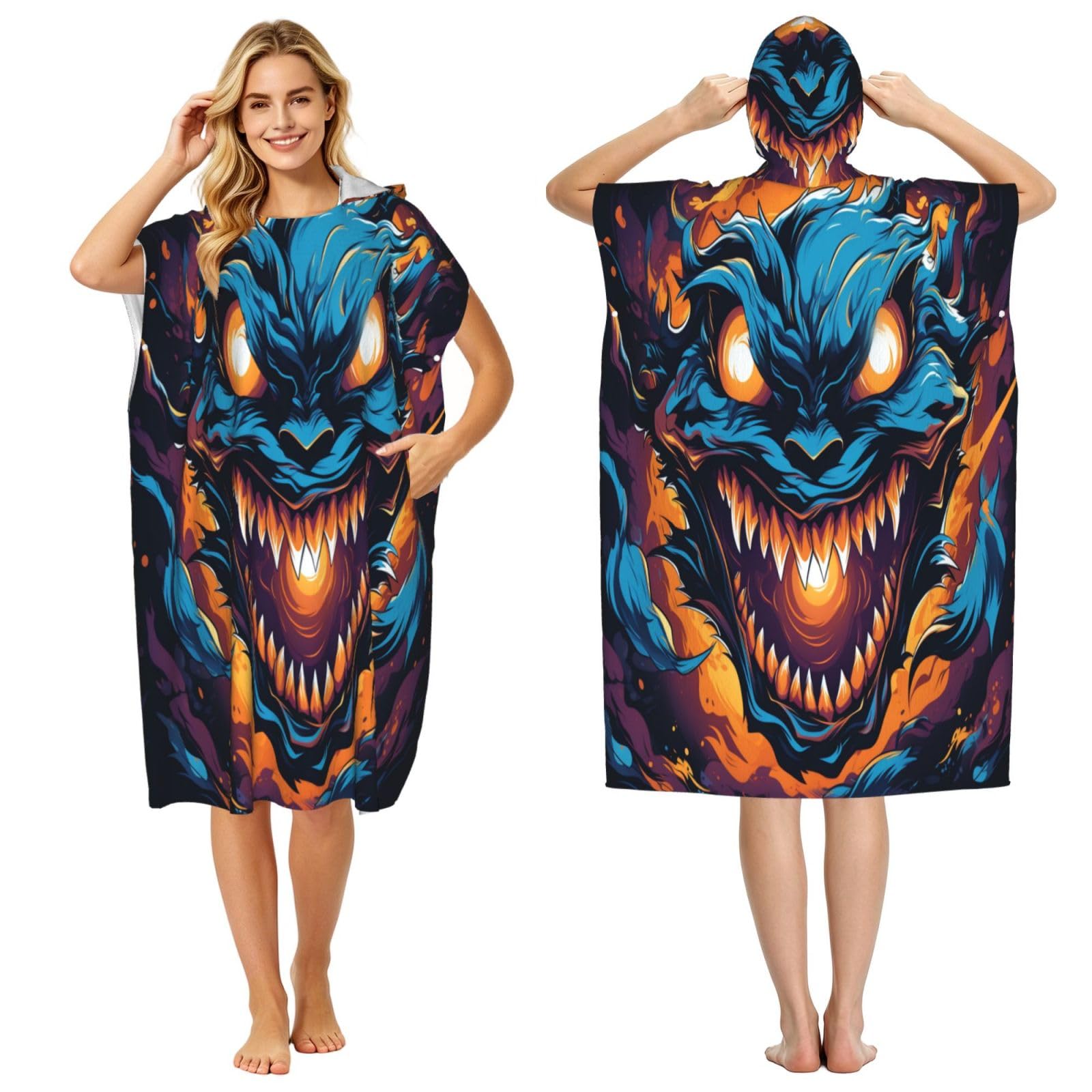 DTHKJNLSF The Dragon'S Roar Adult Hooded Beach Poncho Towel