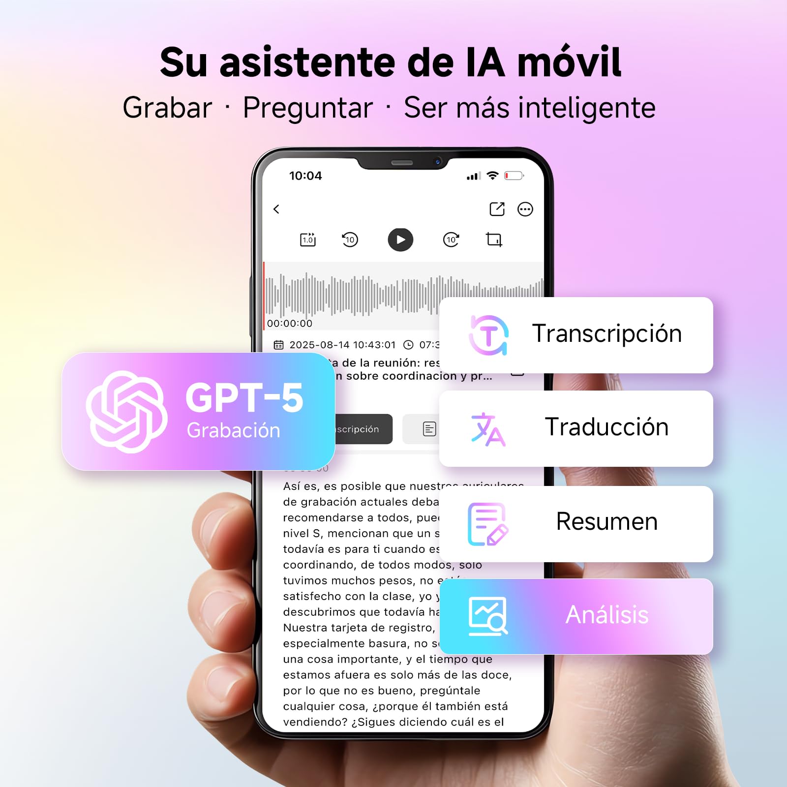 Grabadora de Voz IA, Transcribe y Resume con tecnología de IA, Negro