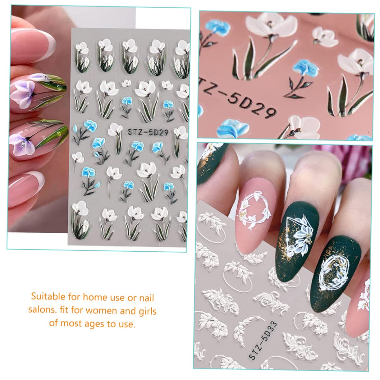 Healeved 24fogli Adesivi Per Unghie Design Decalcomanie Per Nail Art Adatti Per e Ragazze Decorazione Unghie e