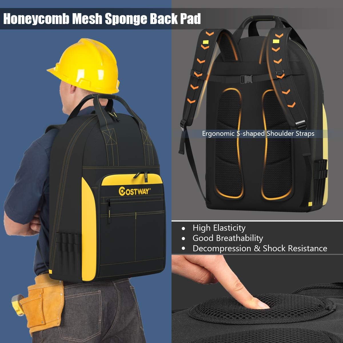 40% Off Discount COSTWAY Tool Backpack, 48 Pockets, Jobsite Tool Bag, w/Carrying Handles, Tool Carrier, Padded Shoulder Straps, Perfect Storage & Organizer for a Contractor, Electrician, Plumber, HVAC