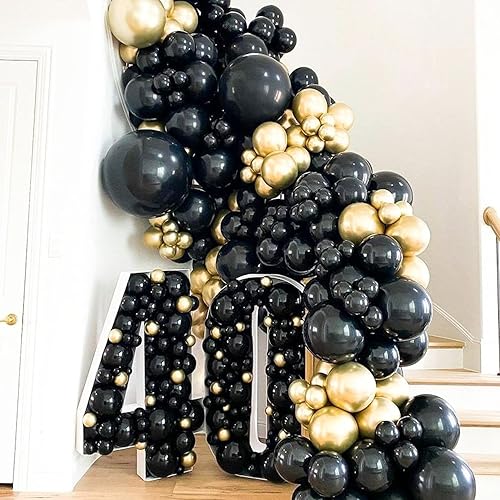 Miniatura 3 de JOYYPOP Juego de 110 globos negros de diferentes tamaños, 5, 10, 12, 18 pulgadas, globos negros para decoraciones de fiesta de graduación de