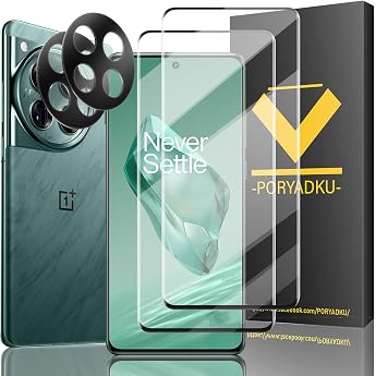 For Oneplus 12 5G Tempered Glass Screen Protector 6.82 Inches Pack of 2 Screen Protectors Glass + Camera Protective Film 2 Pieces 9H Hardness Fingerprint Compatible HD Anti-Scratch