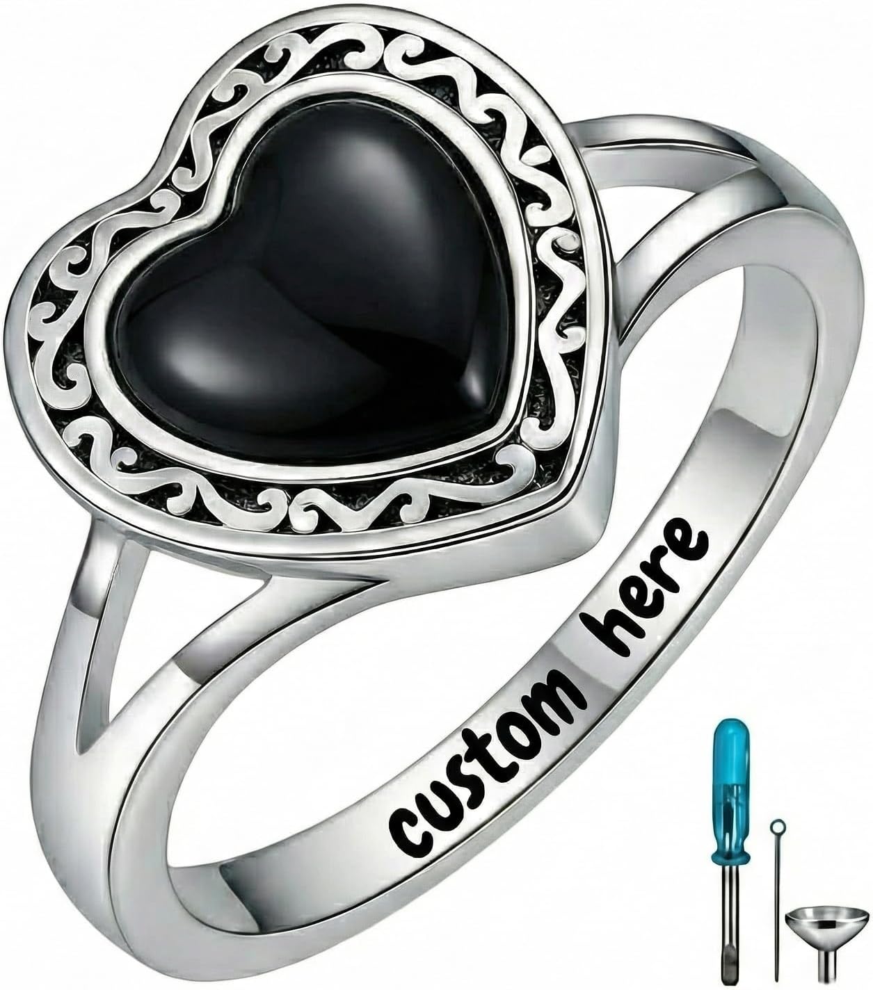 Personalized Heart Cremation Ring for Ashes 925 Sterling Silver Urn Keepsake Rings Memorial Jewelry for Women-Custom Name and Different Heart Stones