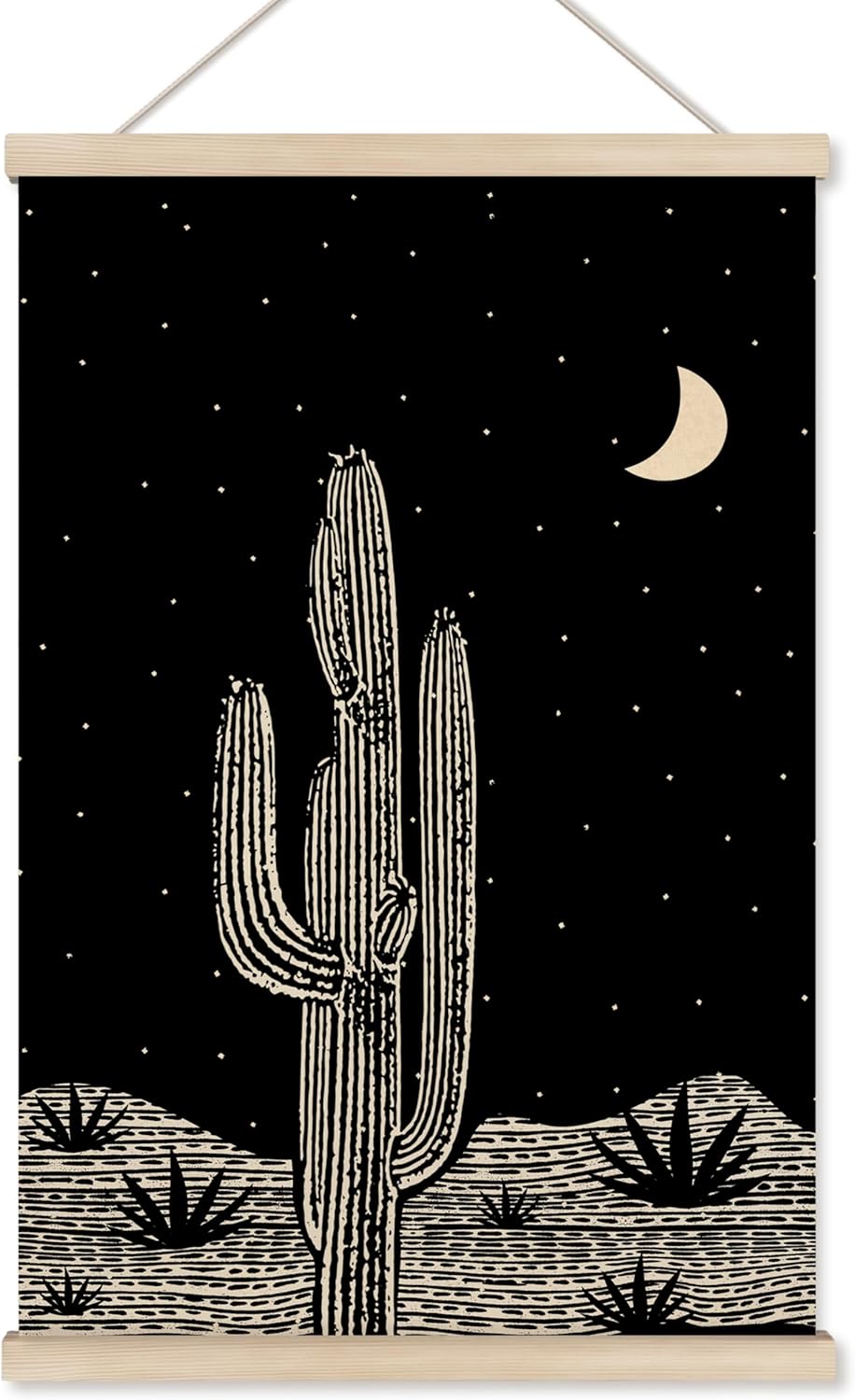 HRQKO Black Western Cactus Wall Art Poster Hanger Frame, Cactus Wall Decor, Desert Wall Art with Wooden Frames, Mid Century Southwest Wall Hanging Banner Decor for Farmhouse Bedroom, 16x24 Inch