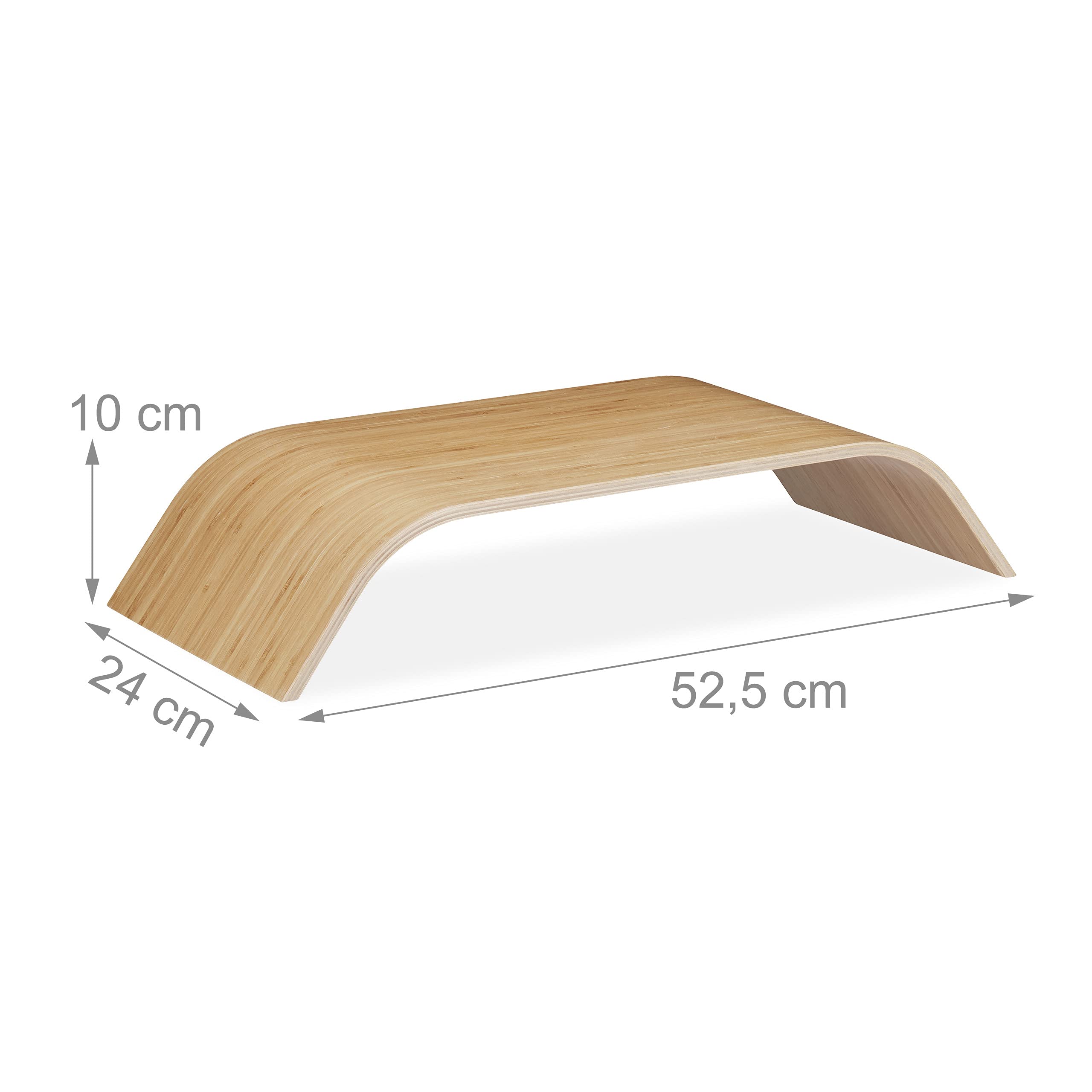 Relaxdays 2 Soportes Monitor y Portátil con Forma Ergonómica Curva, Bambú, Marrón, 10 x 52,5 x 24 cm