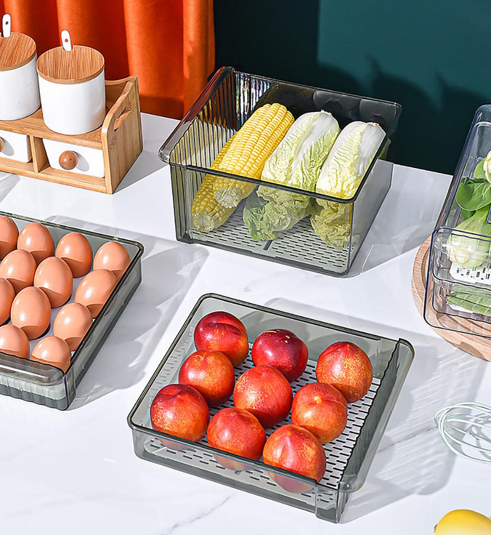 ALLOMN Koelkast opbergcontainers met deksels, doorzichtige koelkast voedselopslagdozen met afvoerbak, vers fruit groente voedsel opslag containers voor koelkast voor keuken voorraadkast